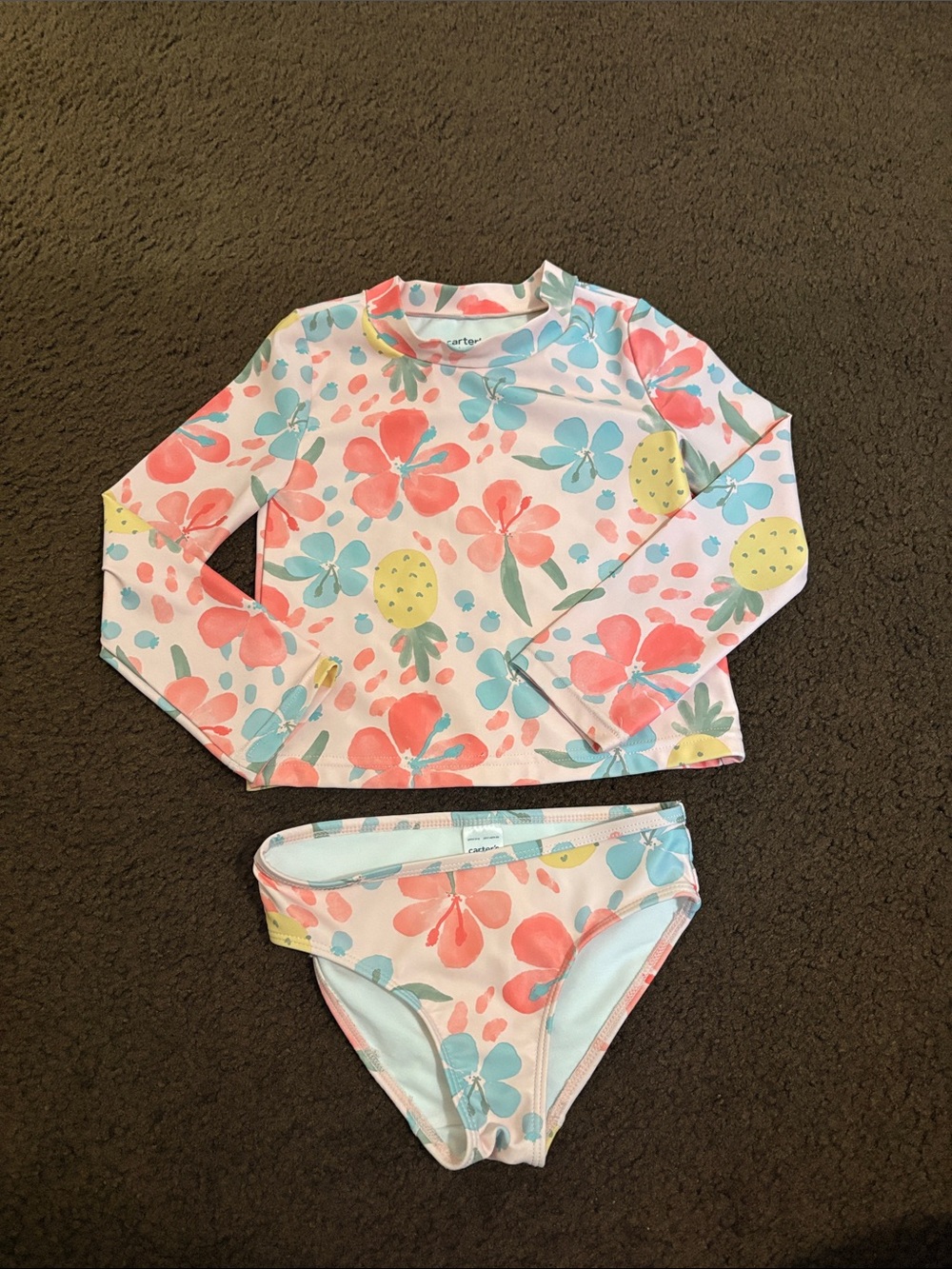 Carter's Girls Floral Long-Sleeve Rash Guard Swim Set - Pink & Blue
